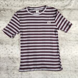 Victoria's Secret PINK Red and Gray Striped Casual Womens Tee T-Shirt Size M